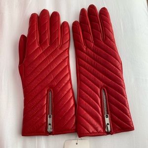 Portolano Red Leather zipper cashmere lined Gloves